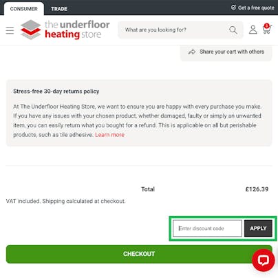 Where to enter your The Underfloor Heating Store Discount Code