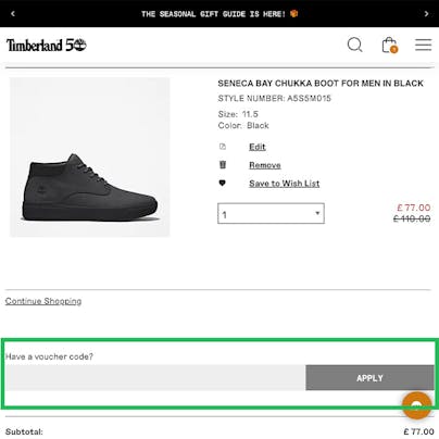 Where to enter your Timberland Discount Code