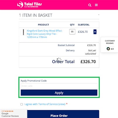 Where to enter your Total Tiles Discount Code