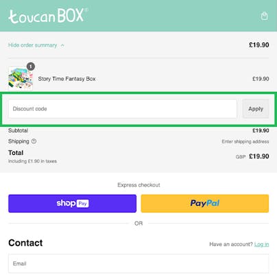 Where to enter your Toucan Box Discount Code