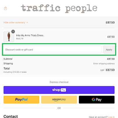 Where to enter your Traffic People Discount Code