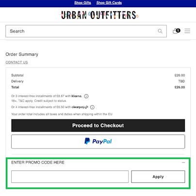 Where to enter your Urban Outfitters Discount Code