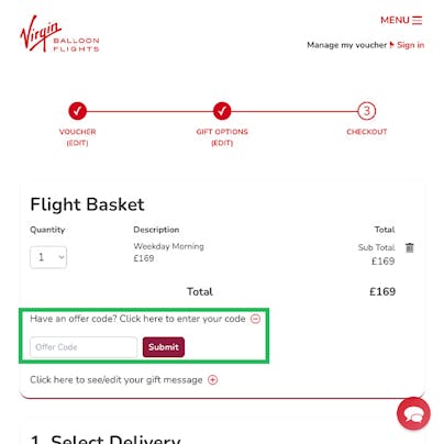 Where to enter your Virgin Balloon Flights Discount Code