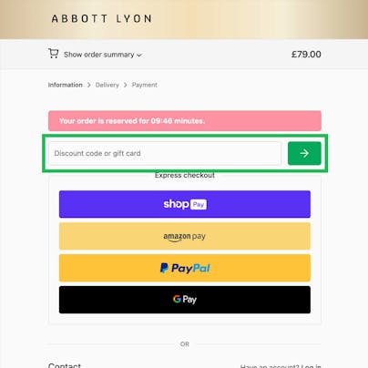 Where to enter your Abbott Lyon Discount Code