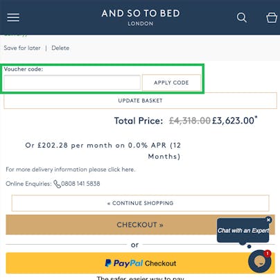 Where to enter your And So To Bed Discount Code
