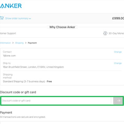 Where to enter your Anker Discount Code
