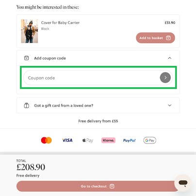 Where to enter your BabyBjorn Discount Code