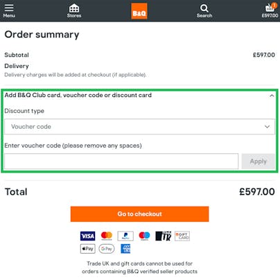 Where to enter your B&Q Discount Code