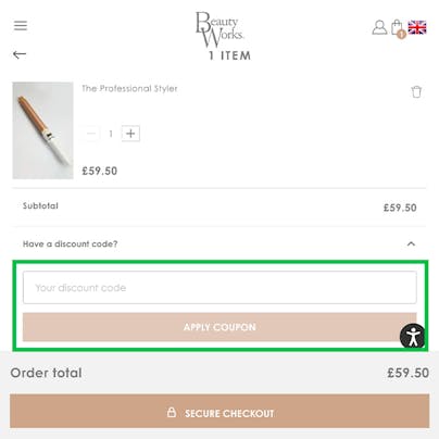 Where to enter your Beauty Works Discount Code