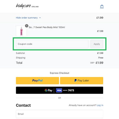 Where do I use my Bodycare Discount Code?