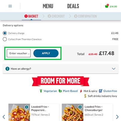Where to enter your Dominos Voucher Code