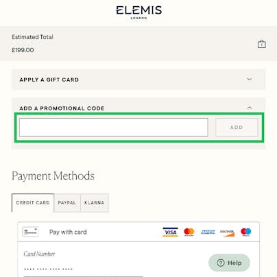 Where to enter your Elemis Discount Code