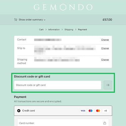 Where to enter your Gemondo Discount Code