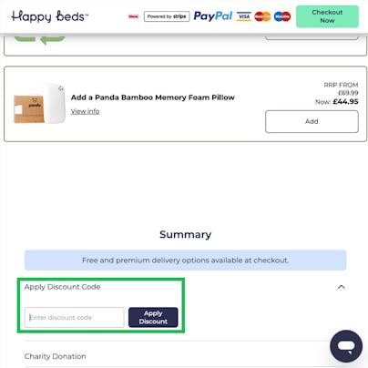 Where to enter your Happy Beds Discount Code