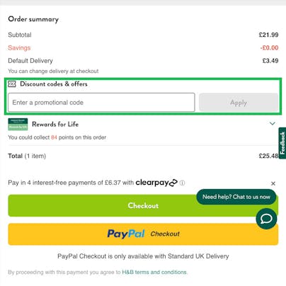 Where to enter your Holland and Barrett Discount Code