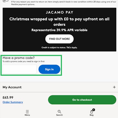 Where to enter your Jacamo Discount Code