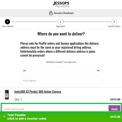 Where to enter your Jessops Discount Code