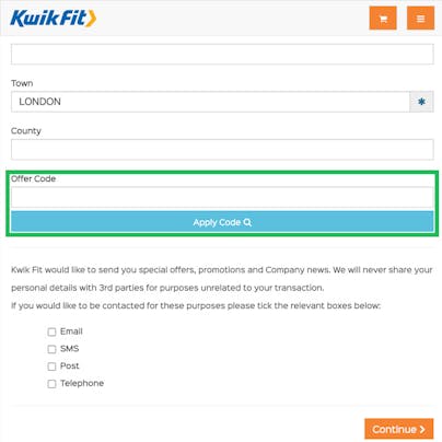 Where to enter your Kwik Fit Discount Code