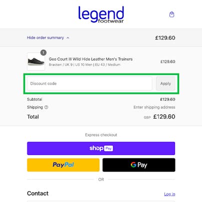 Where do I use my Legend Footwear Discount Code?