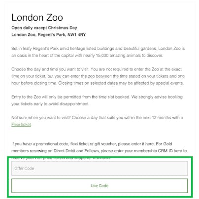 Where to enter your London Zoo Promo Code