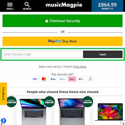 Where to enter your Music Magpie Voucher Code
