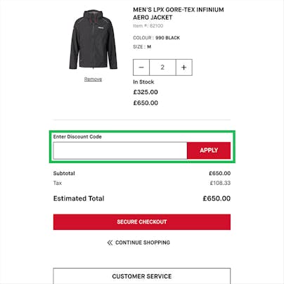 Where to enter your Musto Discount Code