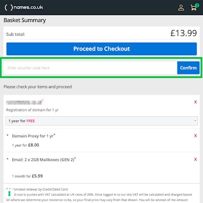 Where do I use my Names.co.uk Voucher Code?