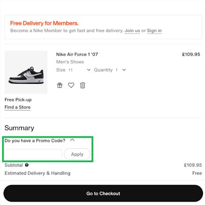 Where to enter your Nike Discount Code