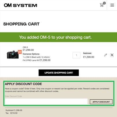 Where to enter your Olympus Discount Code