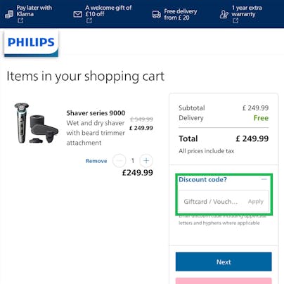 Where to enter your Philips Discount Code