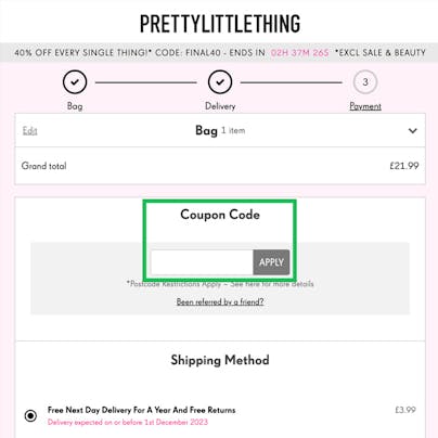 Where to enter your Pretty Little Thing Discount Code