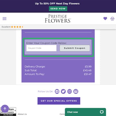 Where do I use my Prestige Flowers Discount Code?