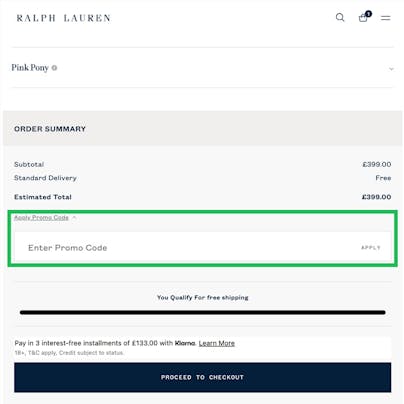 Where to enter your Ralph Lauren Discount Code
