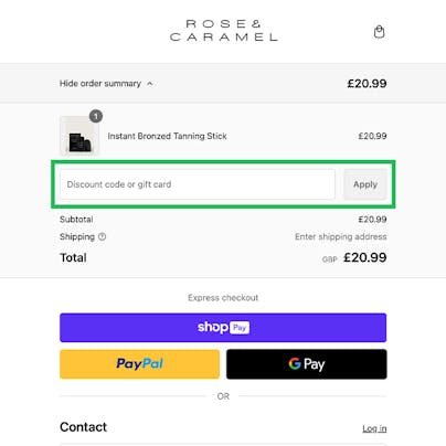 Where do I use my Rose & Caramel Discount Code?
