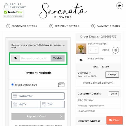 Where to enter your Serenata Flowers Discount Code