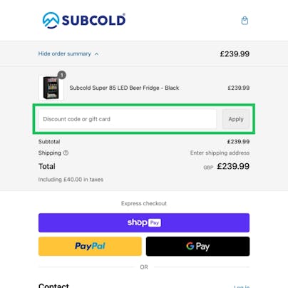 Where do I use my Subcold Discount Code?