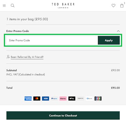 Where to enter your Ted Baker Discount Code