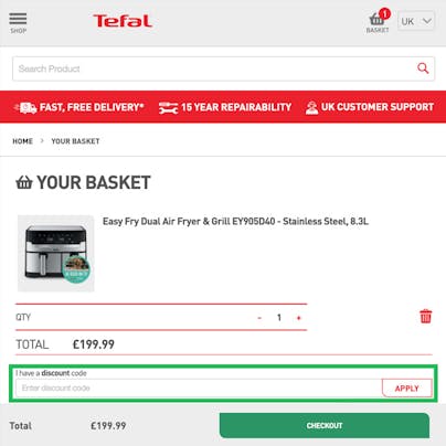 Where do I use my Tefal Discount Code?