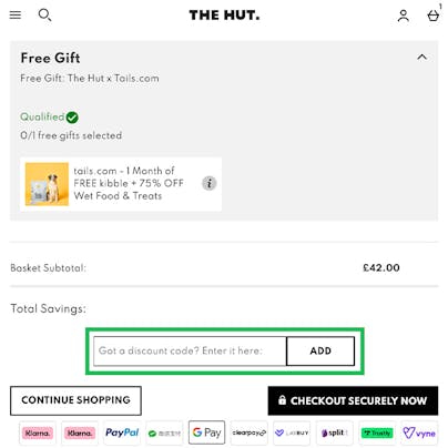 Where to enter your The Hut Discount Code