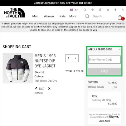 Where to enter your The North Face Discount Code