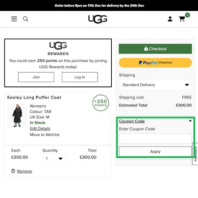 Where to enter your UGG Discount Code
