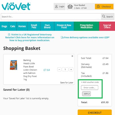 Where to enter your Viovet Discount Code