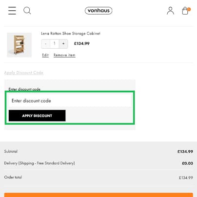 Where to enter your VonHaus Discount Code