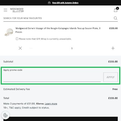 Where to enter your Wedgwood Discount Code