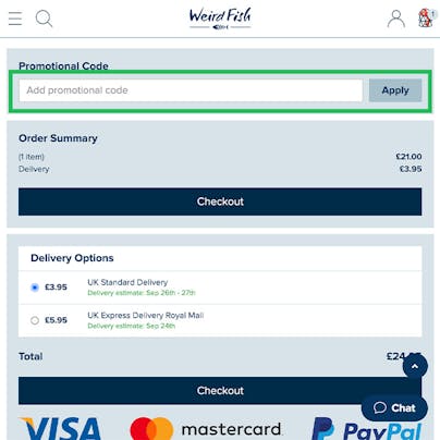 Where to enter your Weirdfish Discount Code