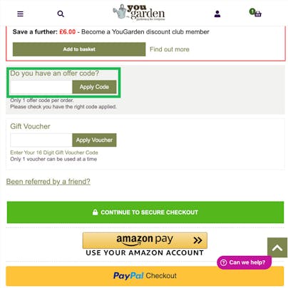Where to enter your You Garden Discount Code