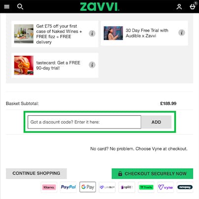 Where to enter your Zavvi Discount Code