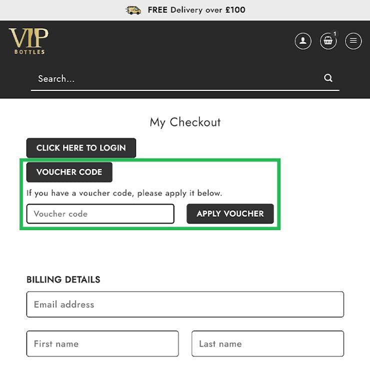Where to enter your VIP Bottles Discount Code