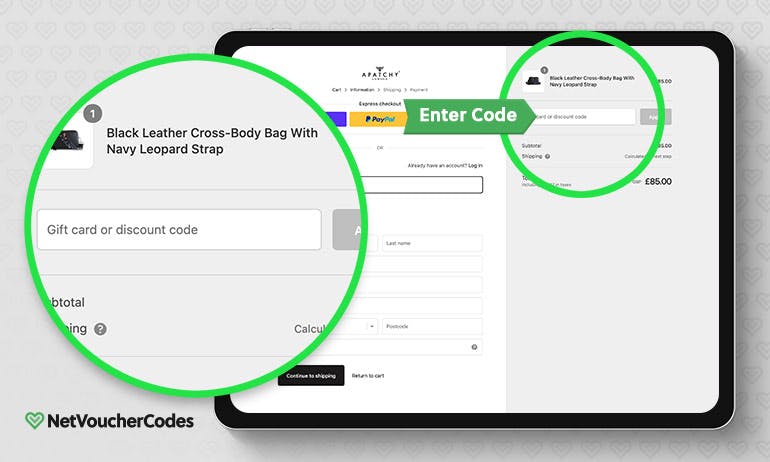 Where to enter your Apatchy Voucher Code.