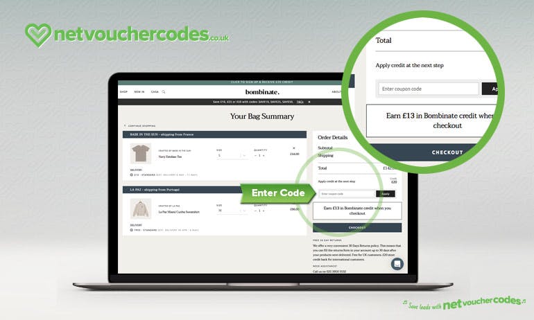 Where to enter your Bombinate Voucher Code